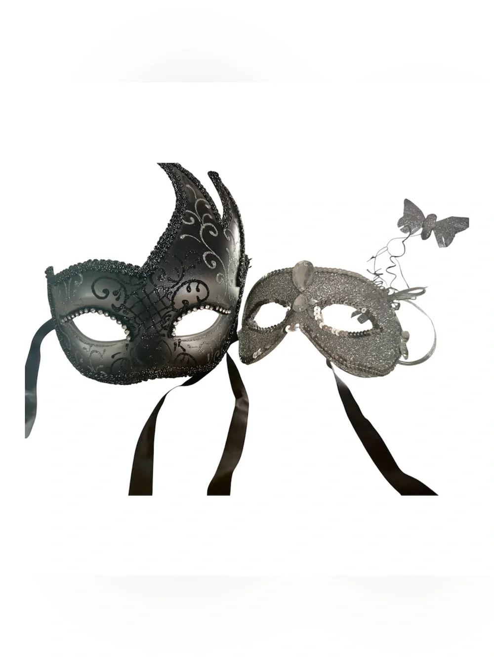 Venetian Black Lace & Butterfly Glitter Masquerade Masks